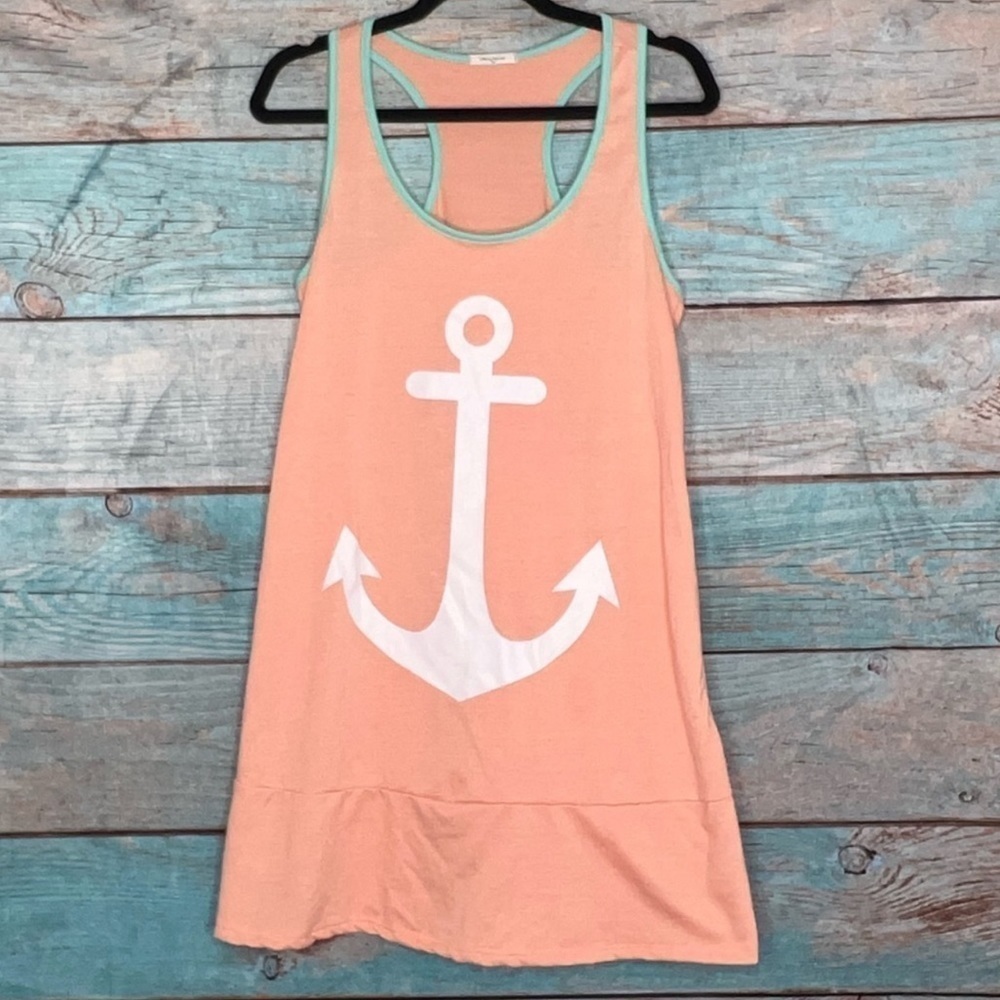 Anthropologie 12PM By Mon Ami Dress S Racerback Tank Anchor Graphic‎ Beach Cover